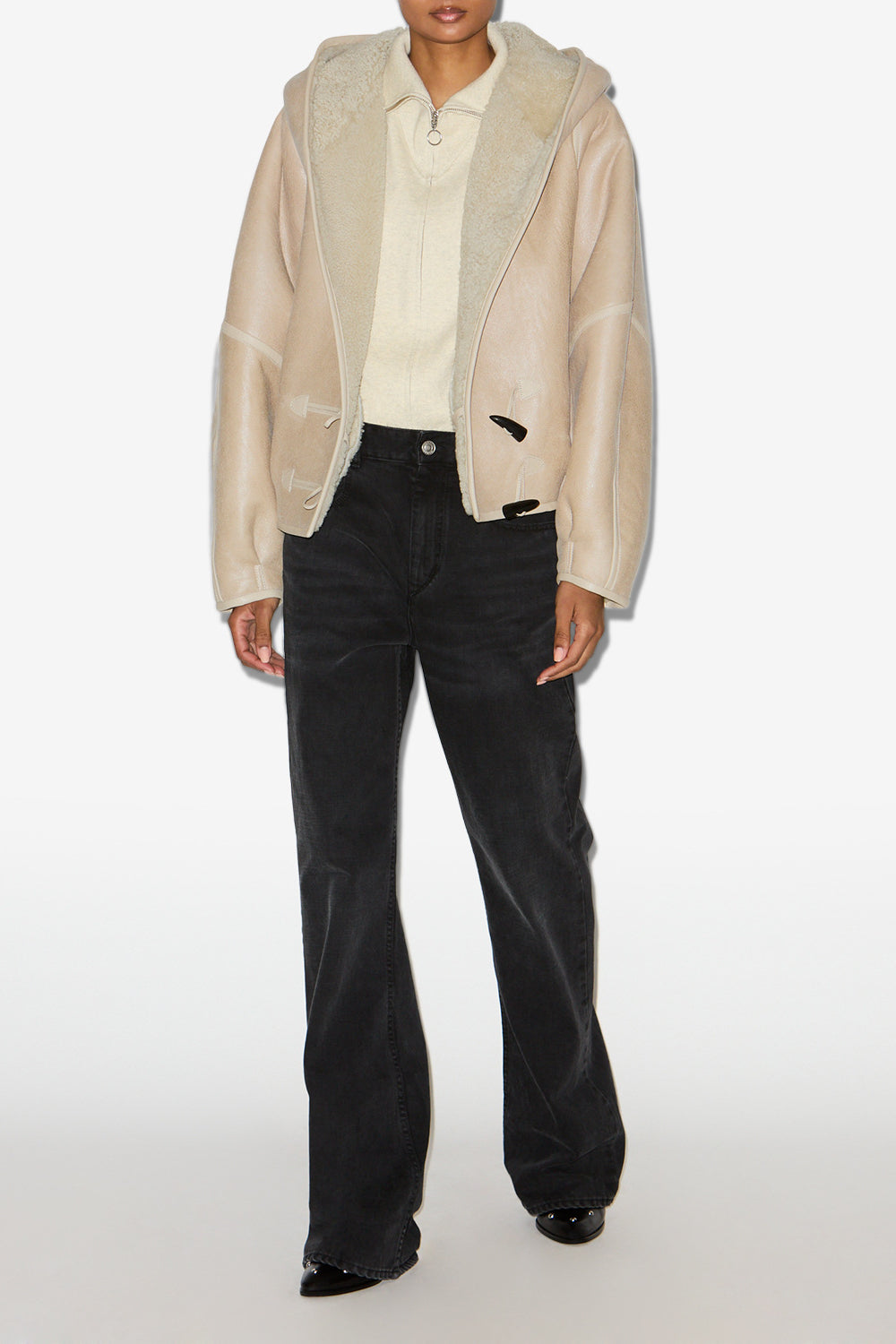 Manteau court en peau retournée amiel - Écru - Woman - 2