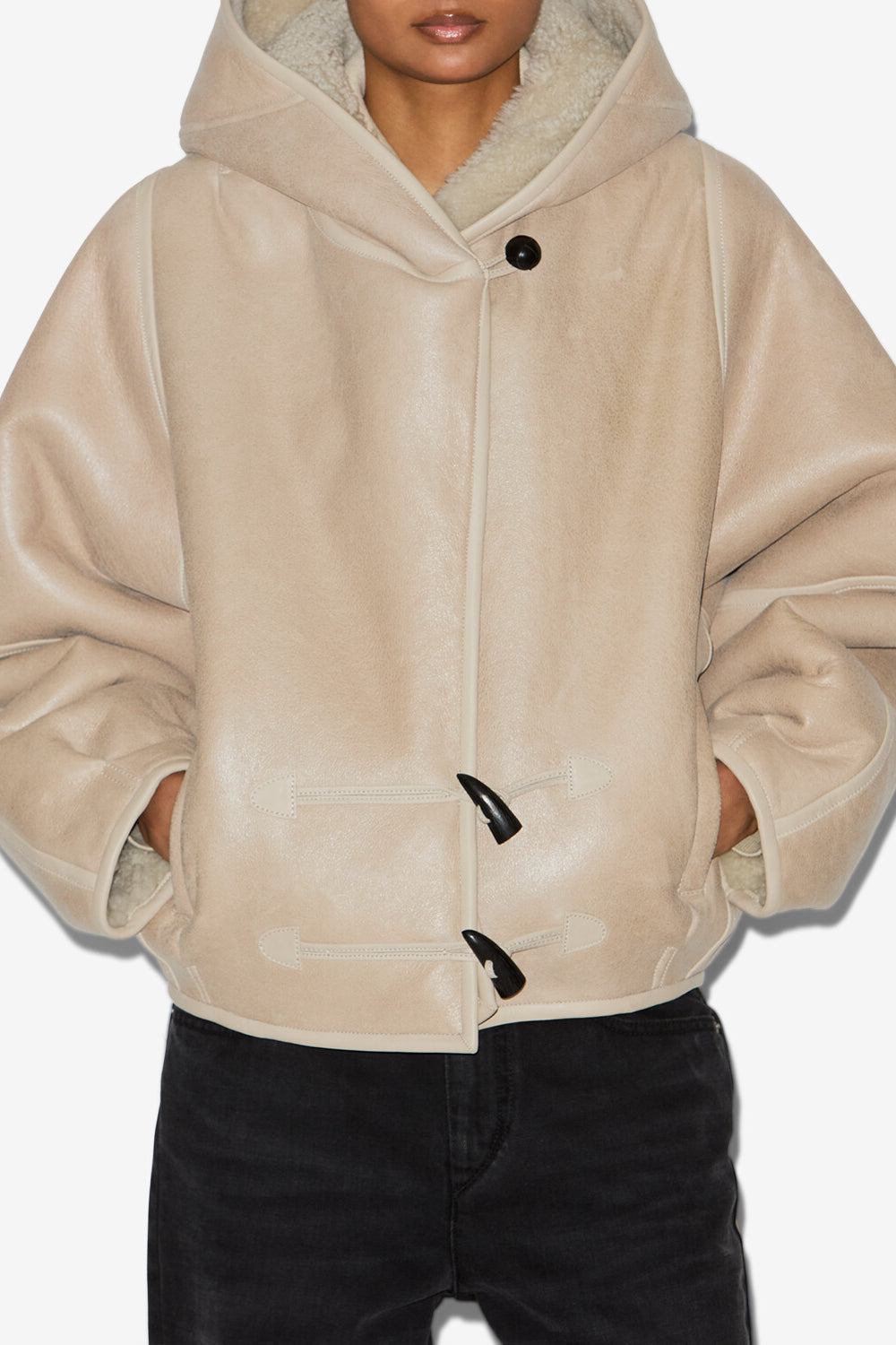 Manteau court en peau retournée amiel - Écru - Woman - 4