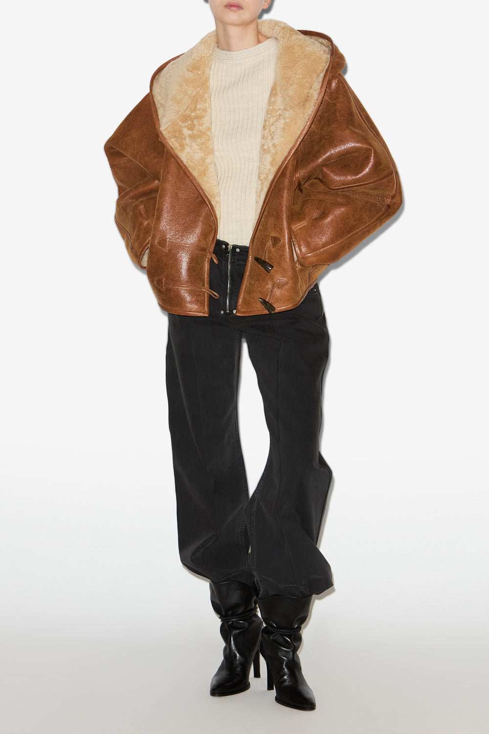 Amiel short shearling coat - Cognac - Woman - 2