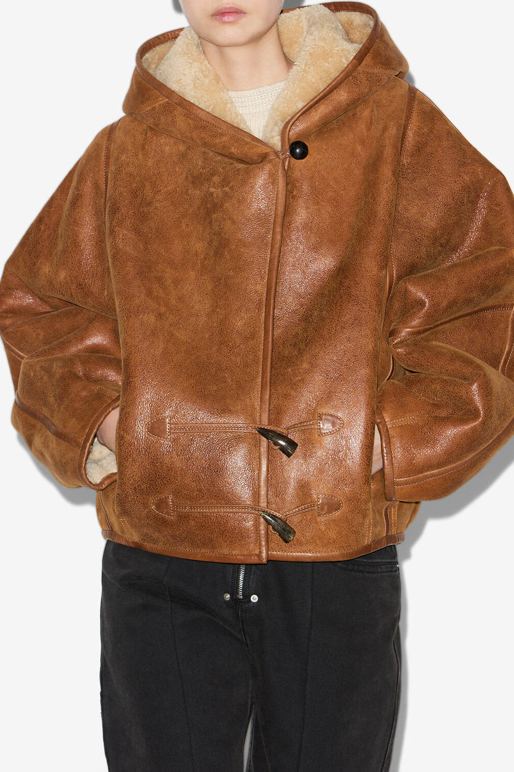 Amiel short shearling coat - Cognac - Woman - 4