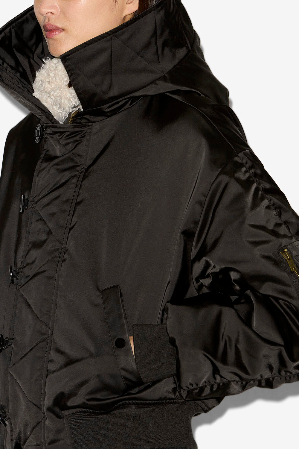 Elisa short quilted satin coat - Black - Woman - 3