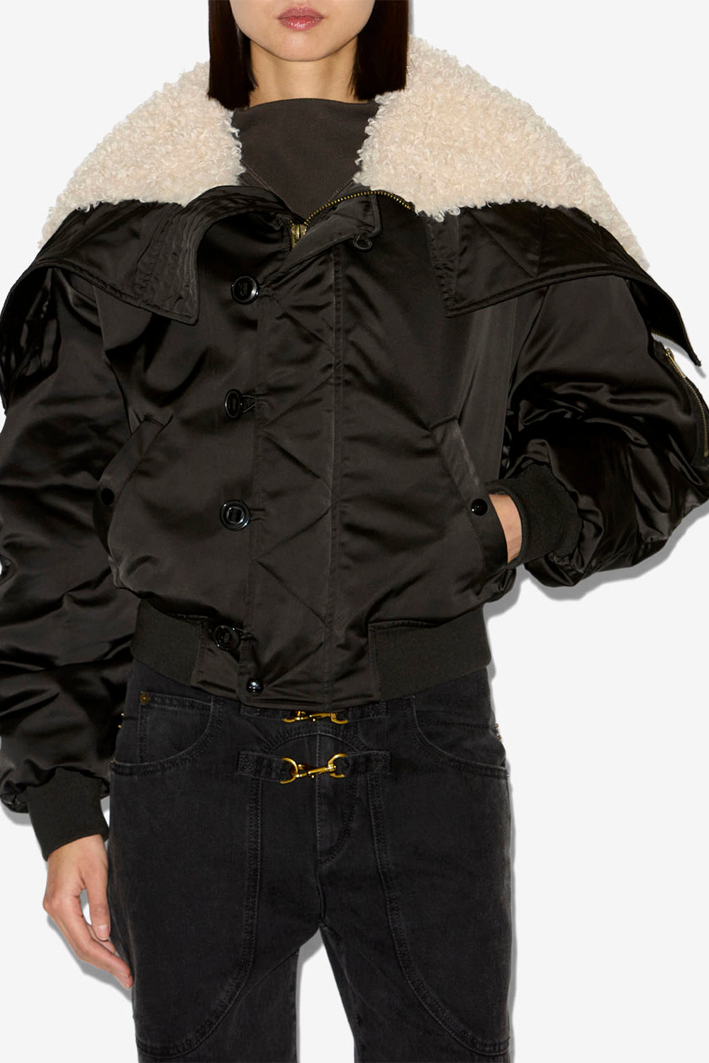 Elisa short quilted satin coat - Black - Woman - 4