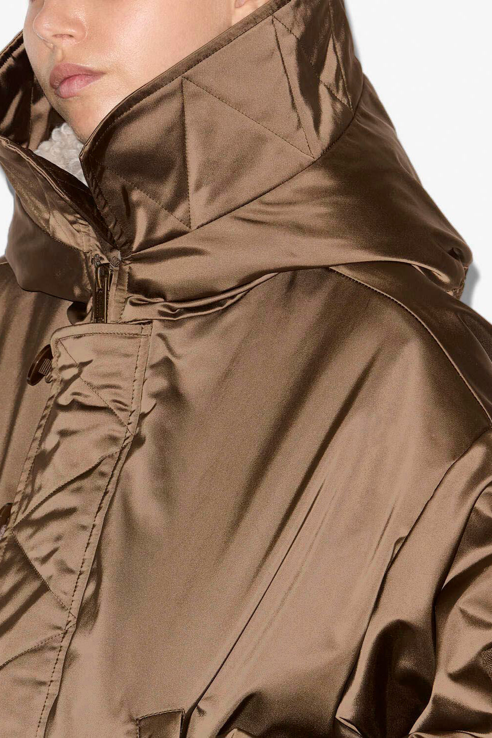 Elisa short quilted satin coat - Khaki - Woman - 3