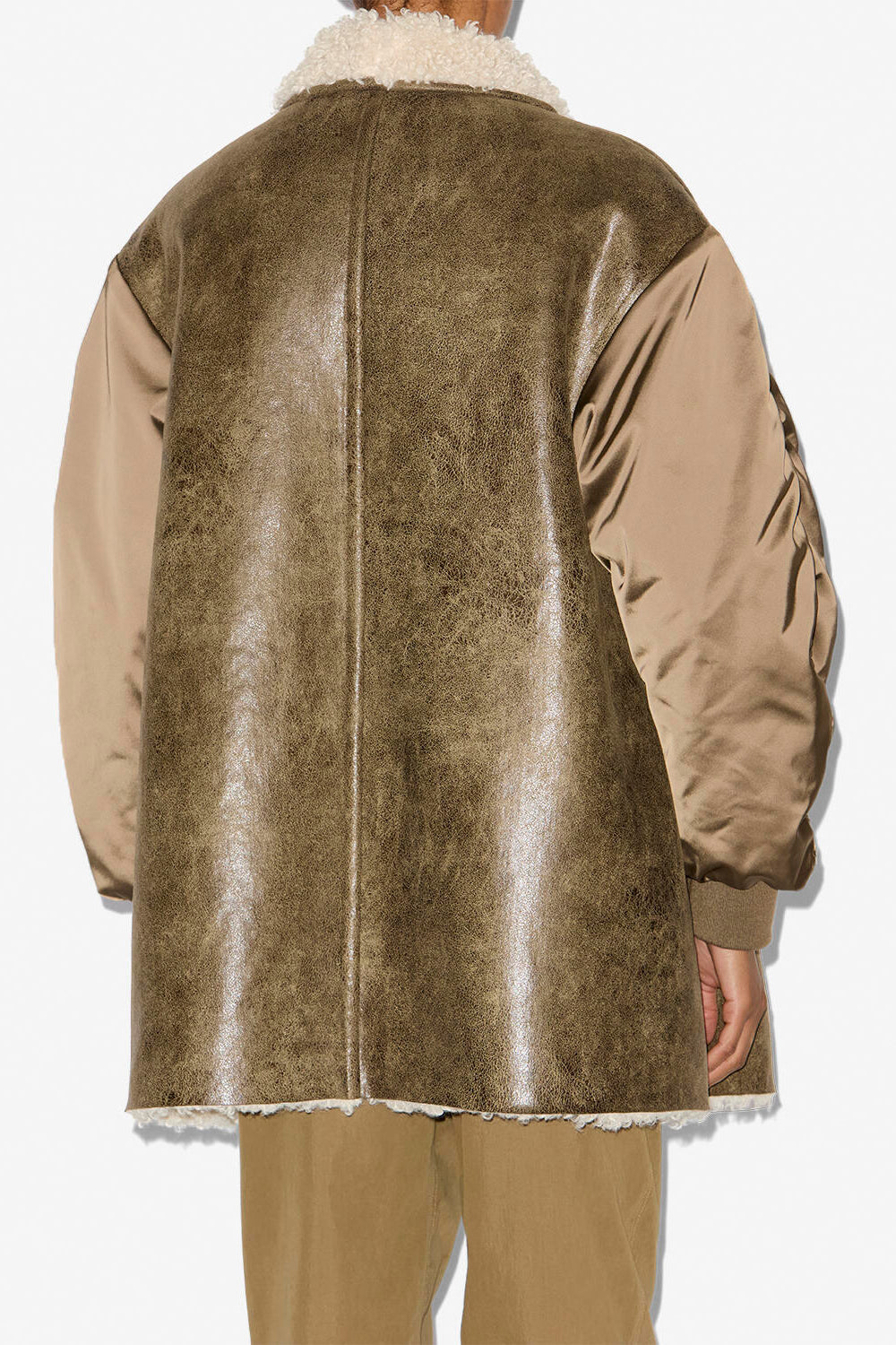 Evina satin and faux leather coat - Khaki - Woman - 4