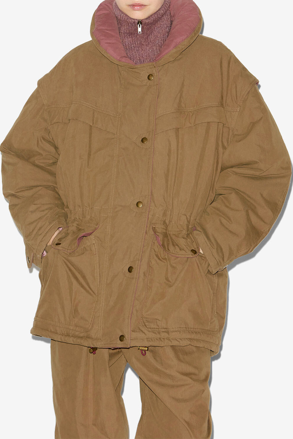 Manteau damone bicolore en coton - Kaki - Woman - 4