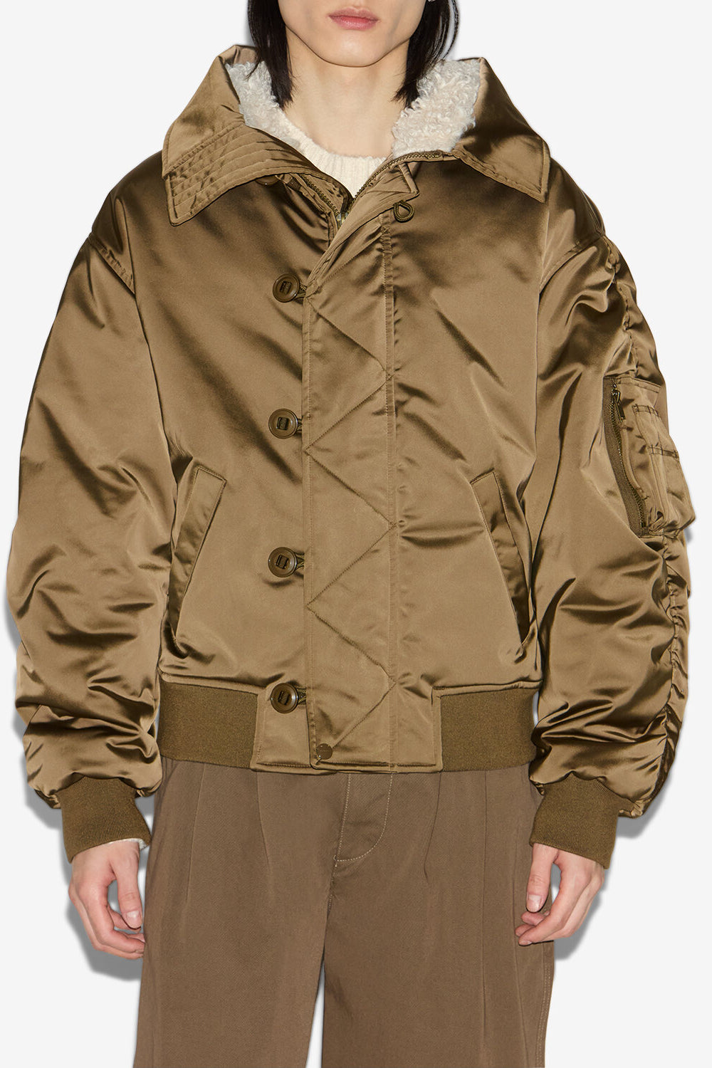 Elroy short quilted satin coat - Khaki - Man - 4
