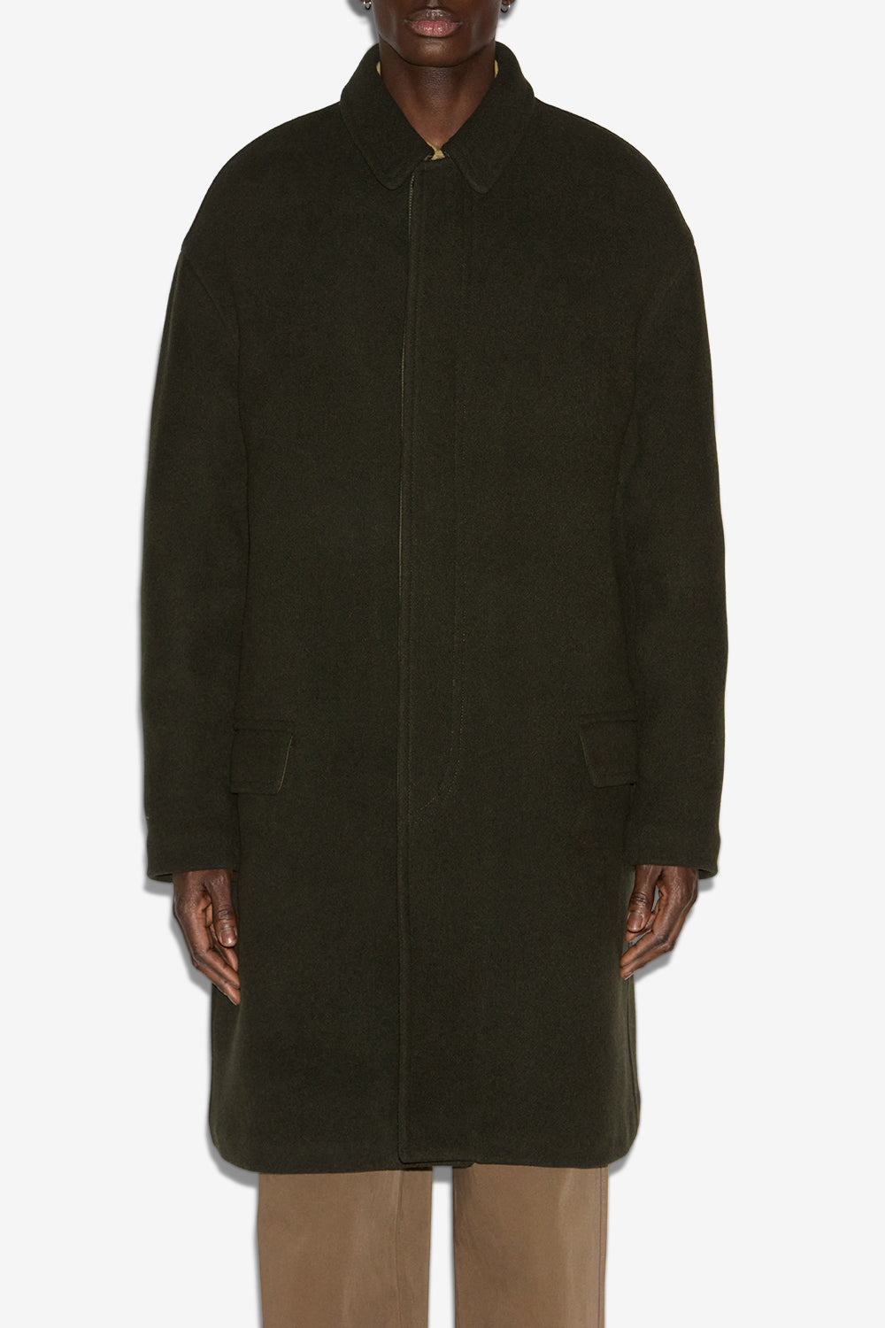 Kirk long wool blend coat - Dark khaki - Man - 4