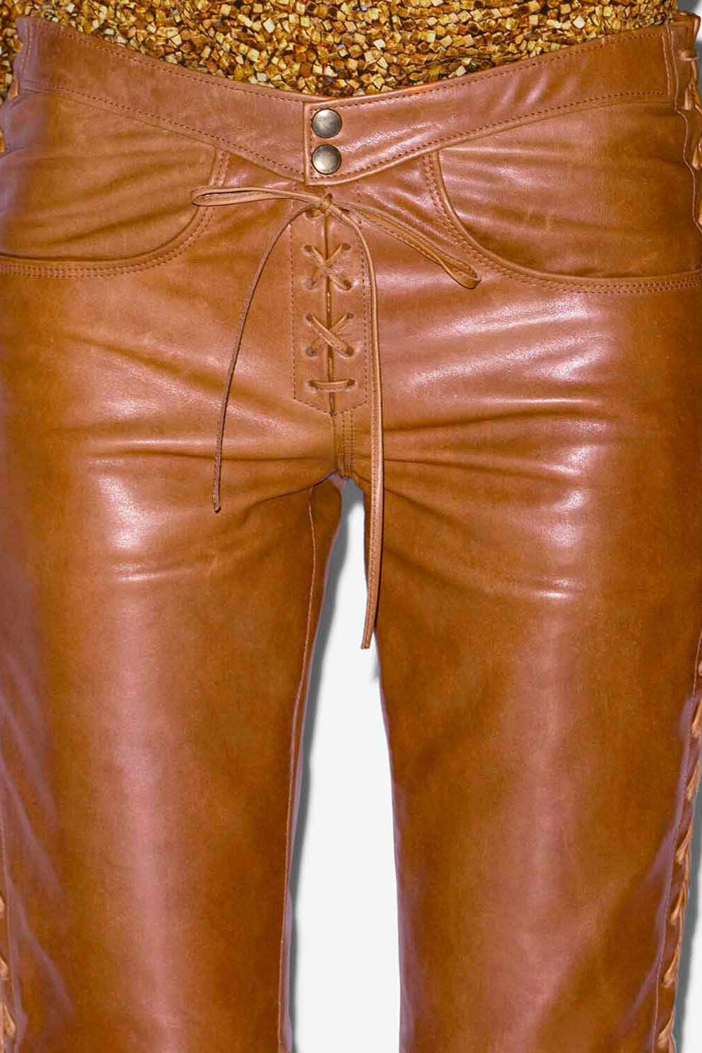 Pantalon en cuir cyerra à laçages - Cognac - Woman - 3