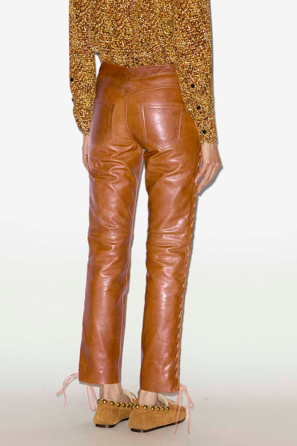 Pantalon en cuir cyerra à laçages - Cognac - Woman - 5