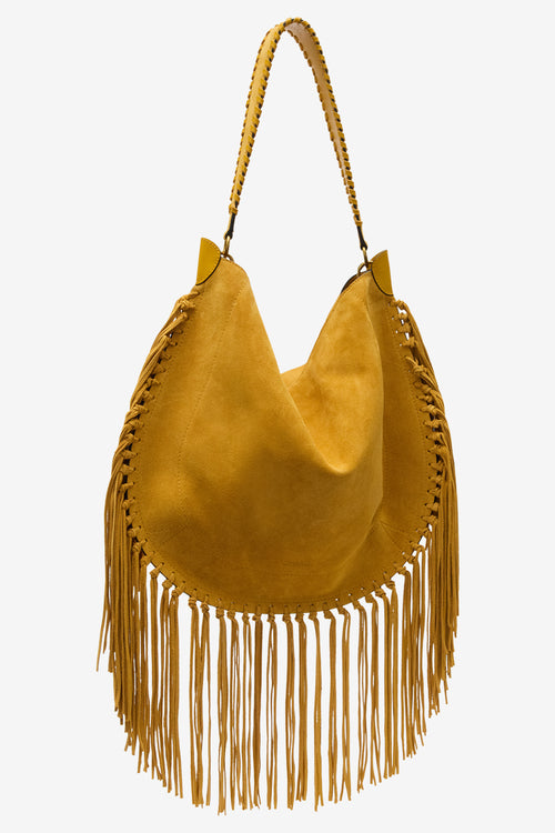 Oskan hobo soft fringed suede calfskin leather handbag - Saffron - Woman