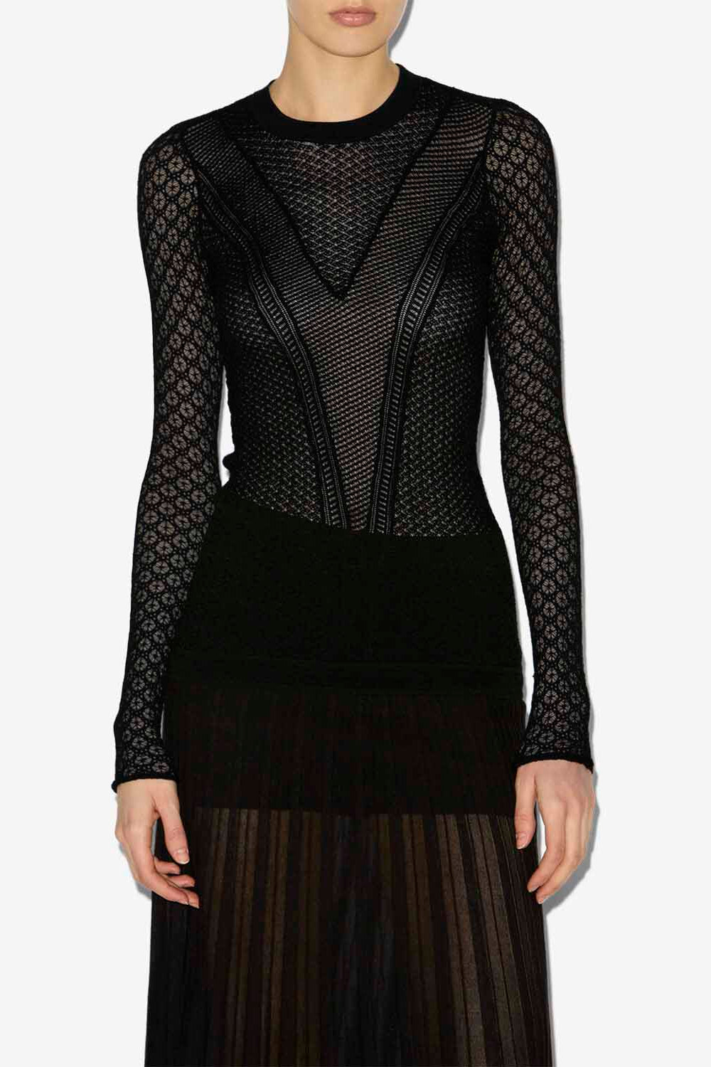 Feryelle lace patchwork knit sweater - Black - Woman - 4