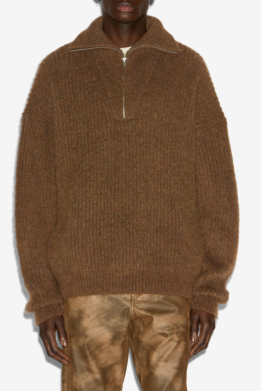 Dinan zip-up collar knit sweater - Brown - Man - 4