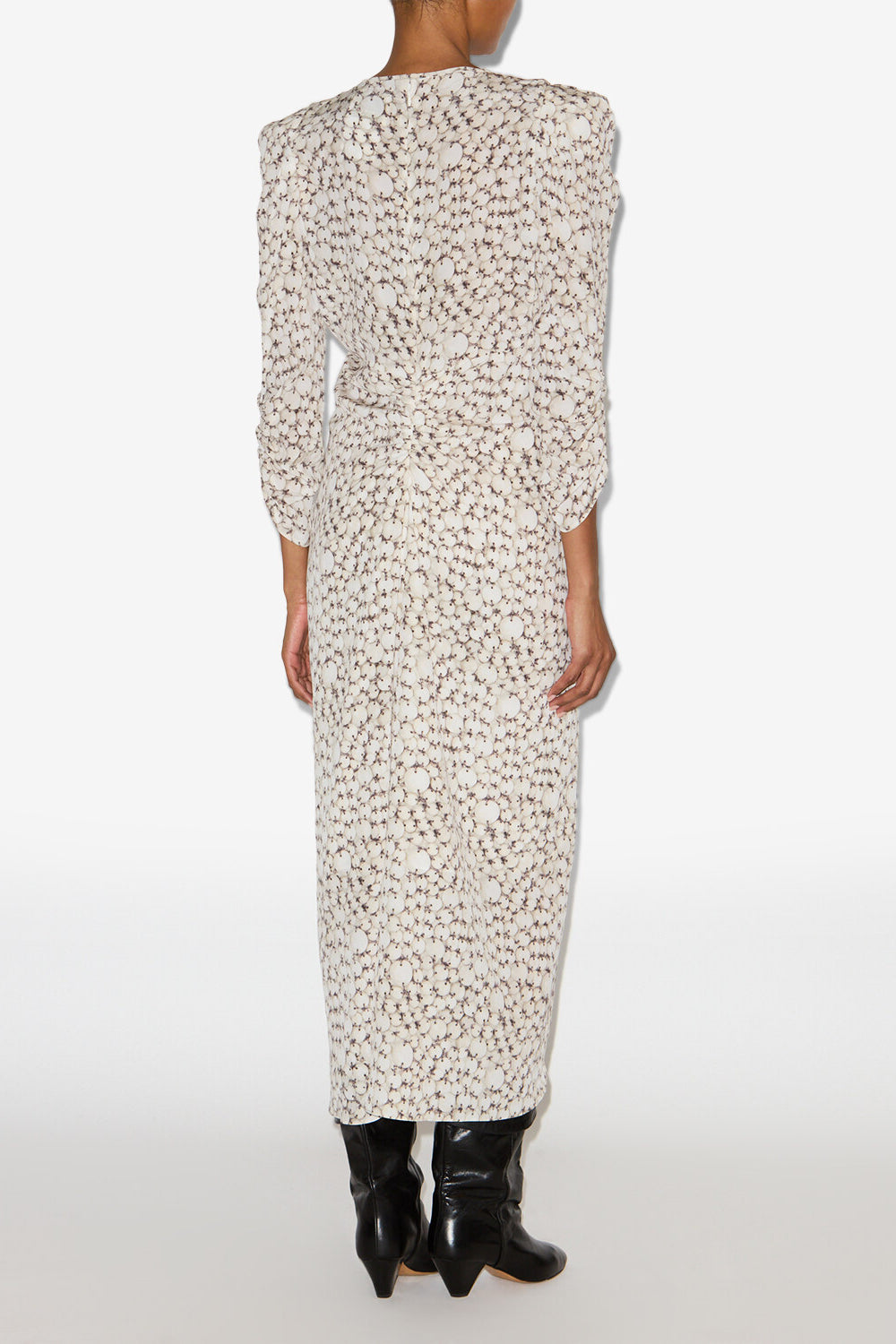 Albini printed gathered silk midi dress - Ecru - Woman - 4