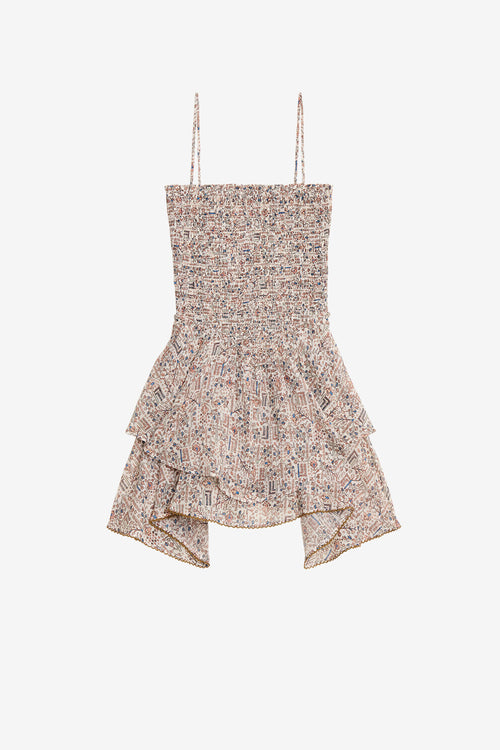 Anka smocked printed lightweight cotton dress - Ecru - Woman