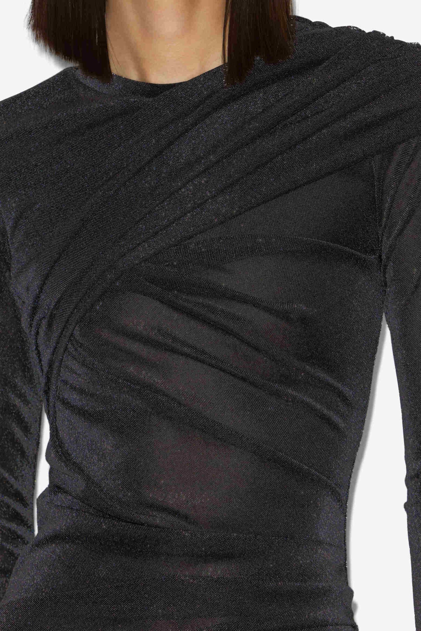 Denise short draped lurex dress - Gun metal - Woman - 2