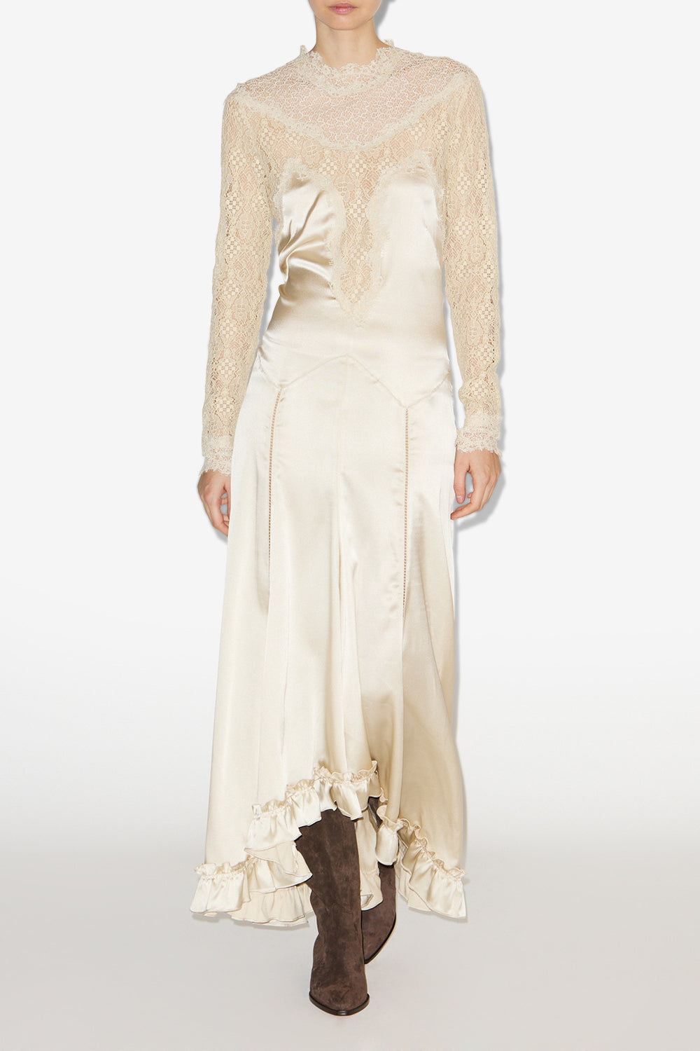 Dolores long satin and lace dress - Champagne - Woman - 2