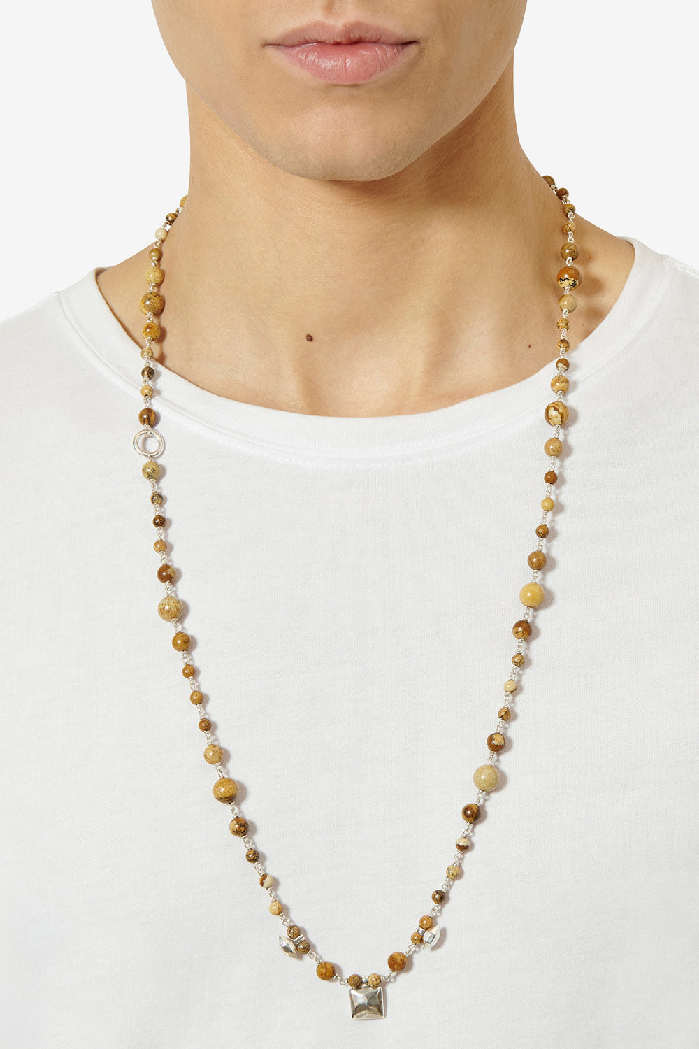 Collana lunga in pietra naturale jack - Natural and silver - Man - 2