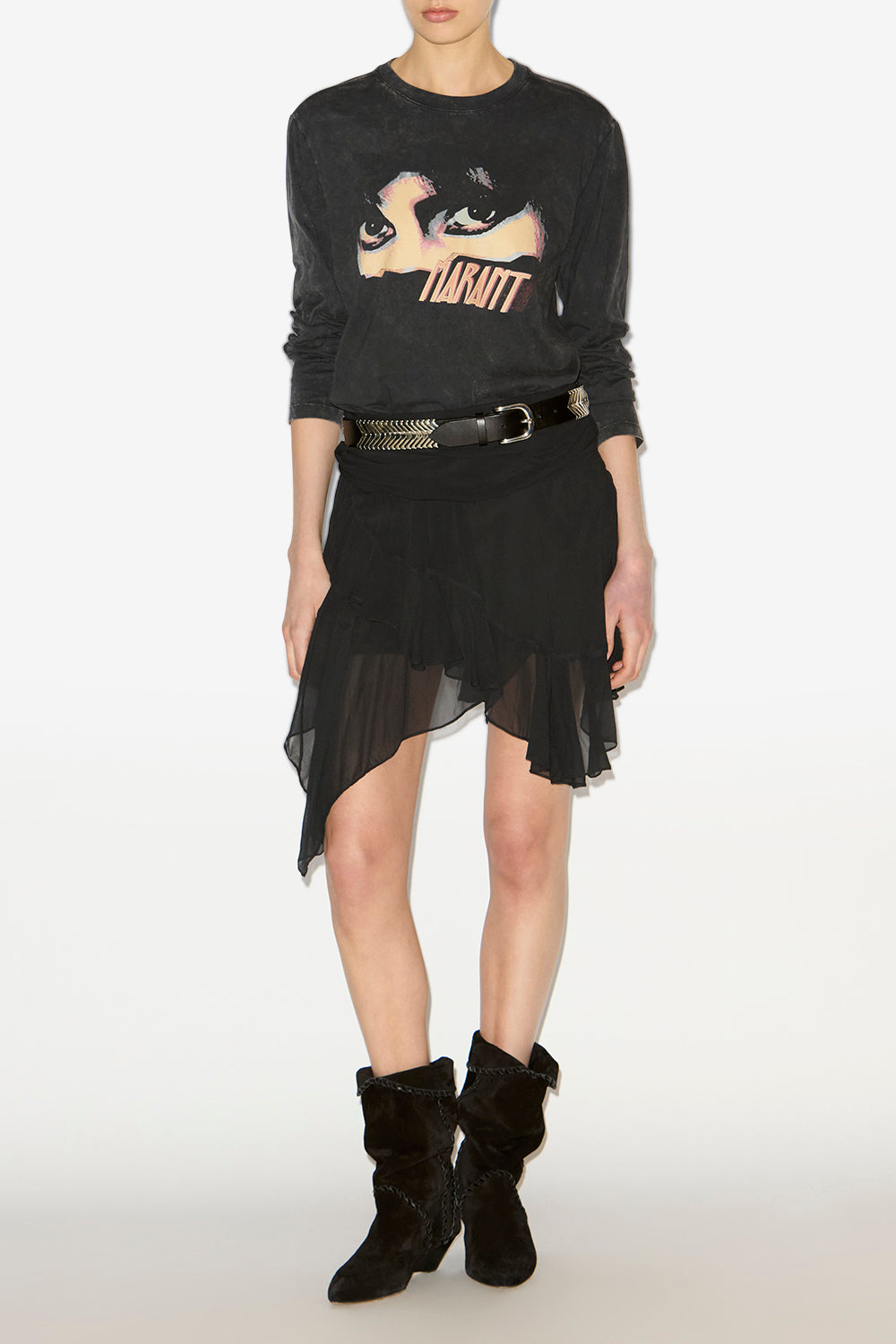 Martine printed long-sleeve t-shirt - Black - Woman - 2