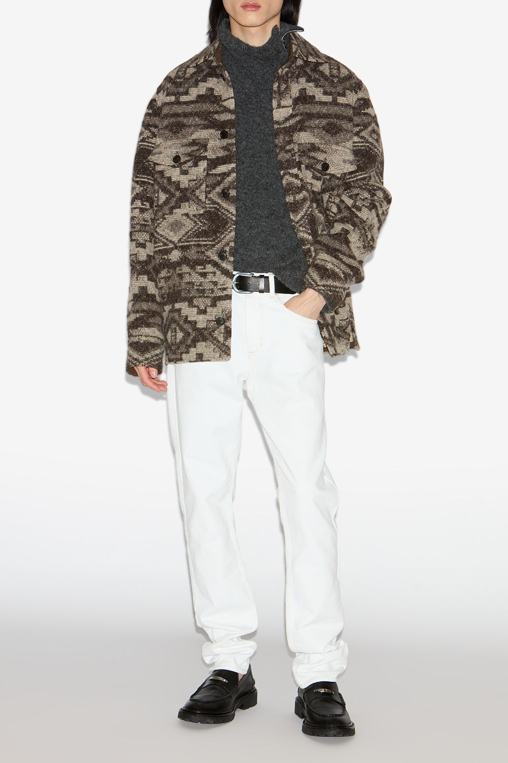 Kervon patterned wool blend jacket - Dark brown - Man - 2