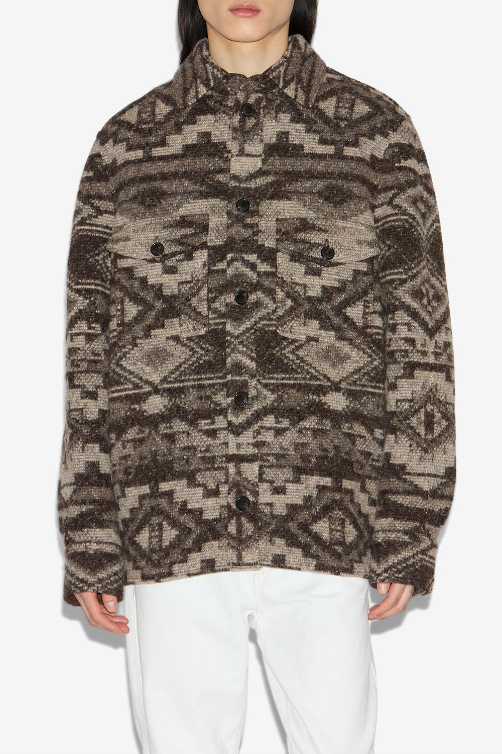 Kervon patterned wool blend jacket - Dark brown - Man - 4