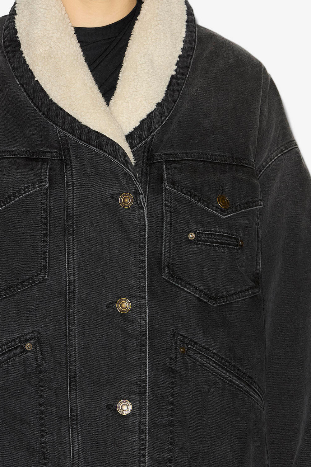 Pimia denim and faux fur jacket - Black - Woman - 3