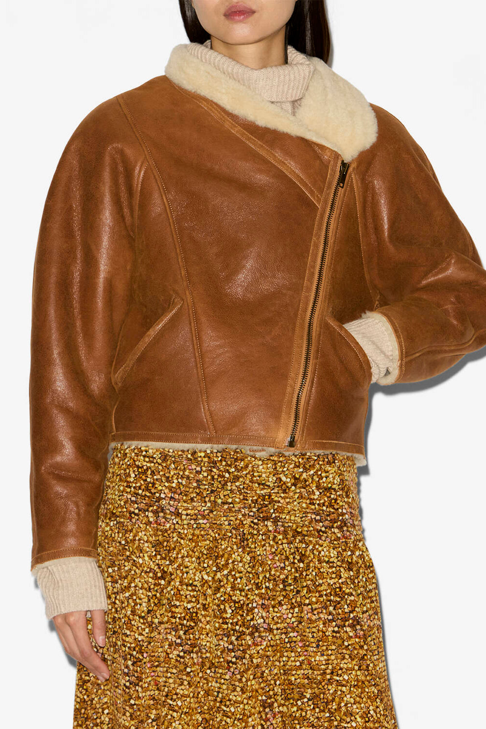 Blondine shearling lambskin jacket - Cognac - Woman - 4