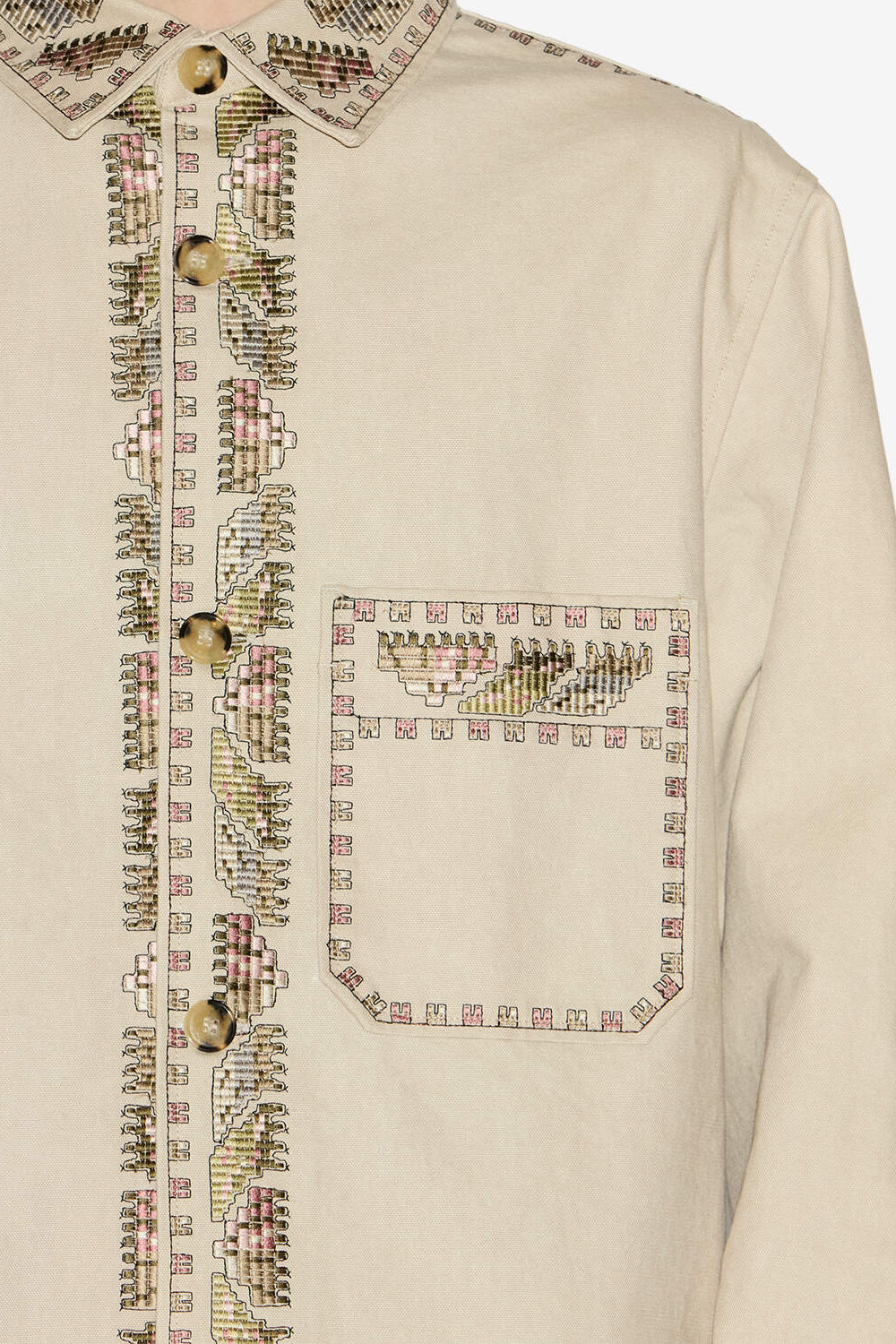 Rudy embroidered cotton overshirt - Ecru - Man - 3