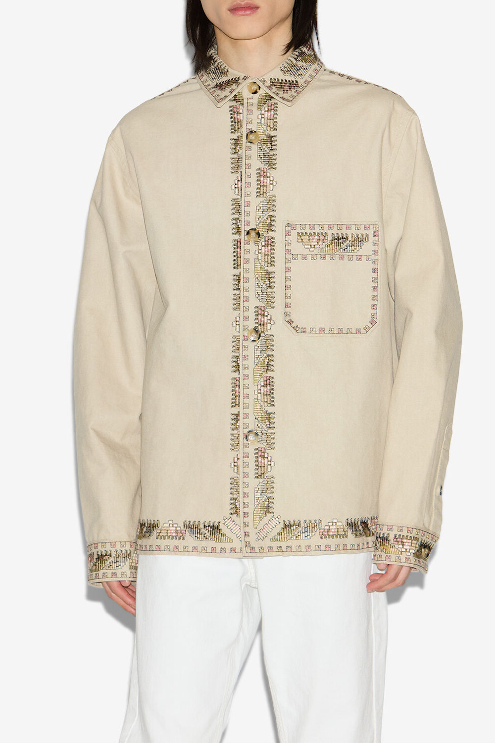 Rudy embroidered cotton overshirt - Ecru - Man - 4