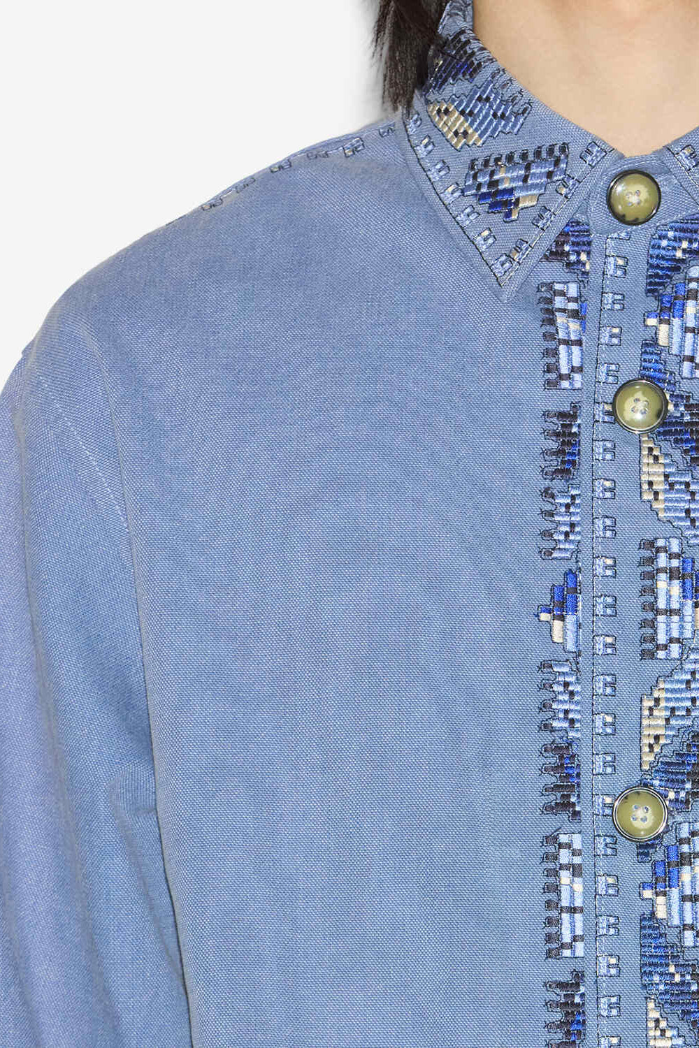 Rudy embroidered cotton overshirt - Blue - Man - 3