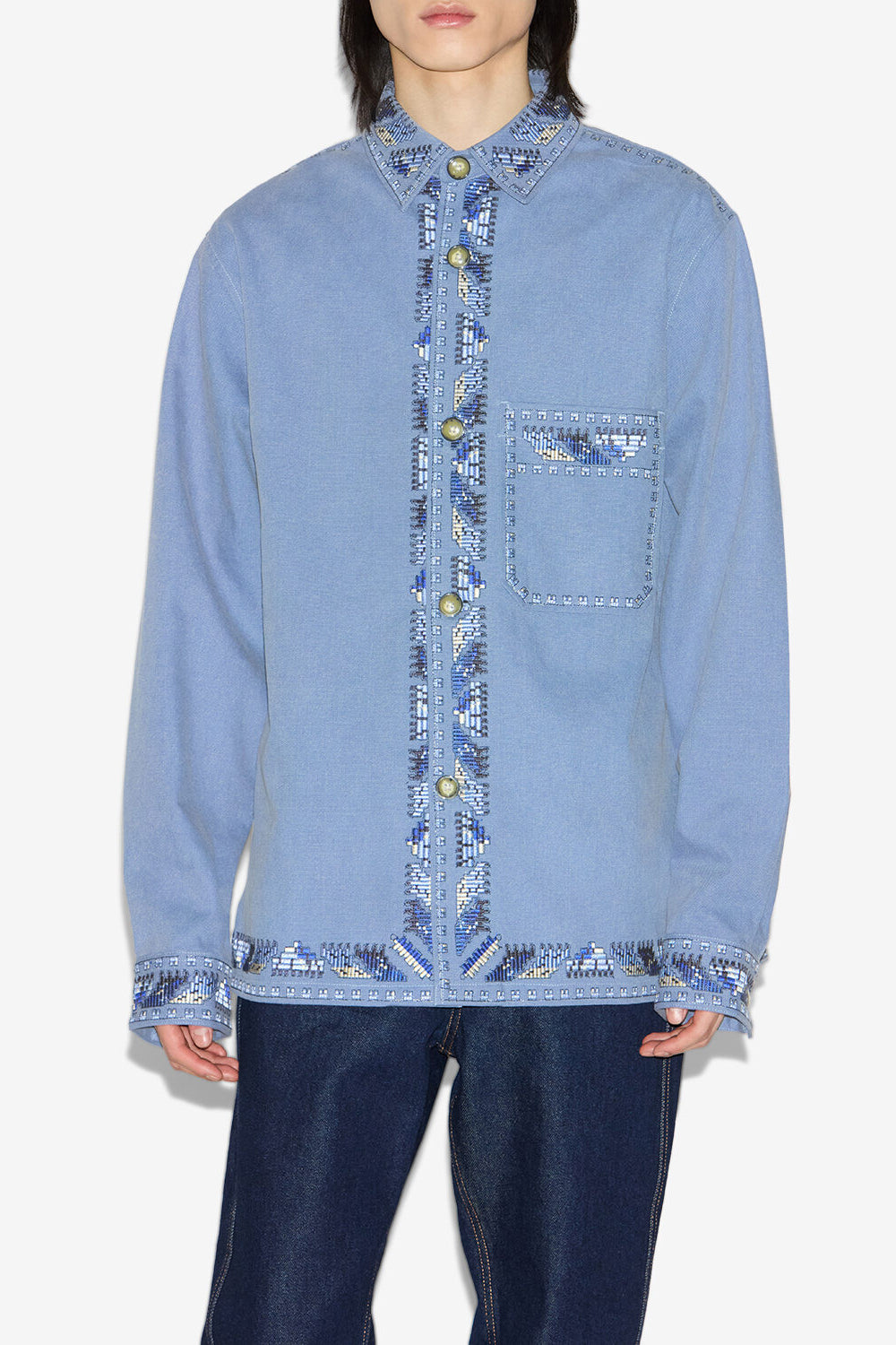 Rudy embroidered cotton overshirt - Blue - Man - 4