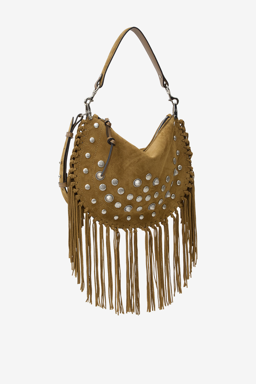 Oskan soft zip studded and fringed leather bag - Taupe - Woman - 5