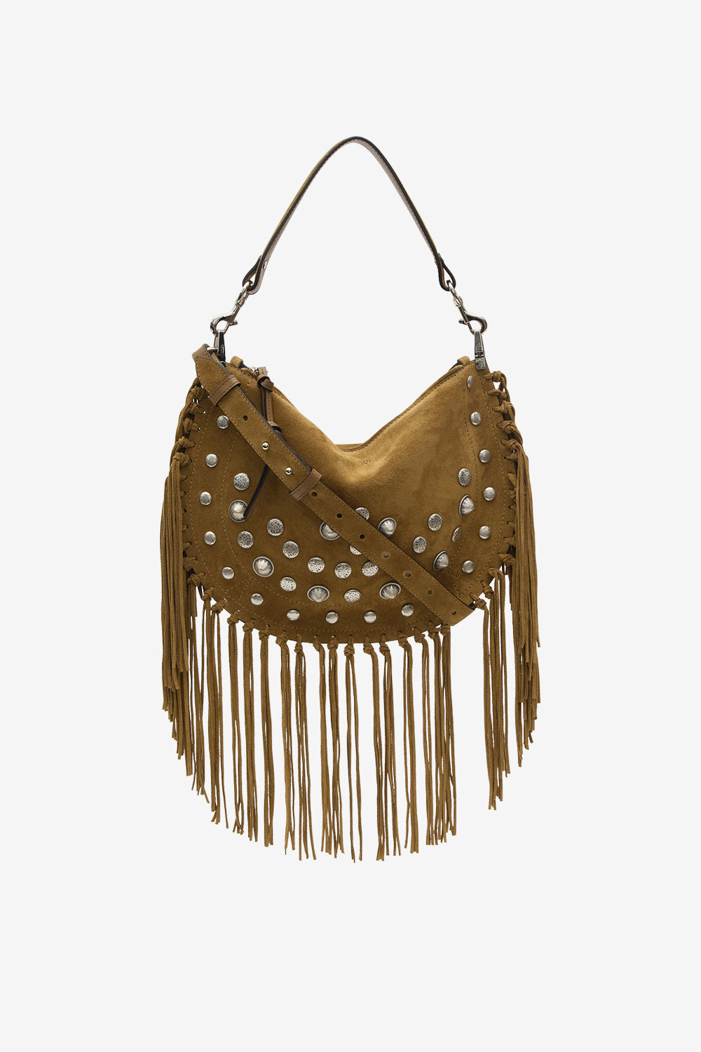 Oskan soft zip studded and fringed leather bag - Taupe - Woman - 1