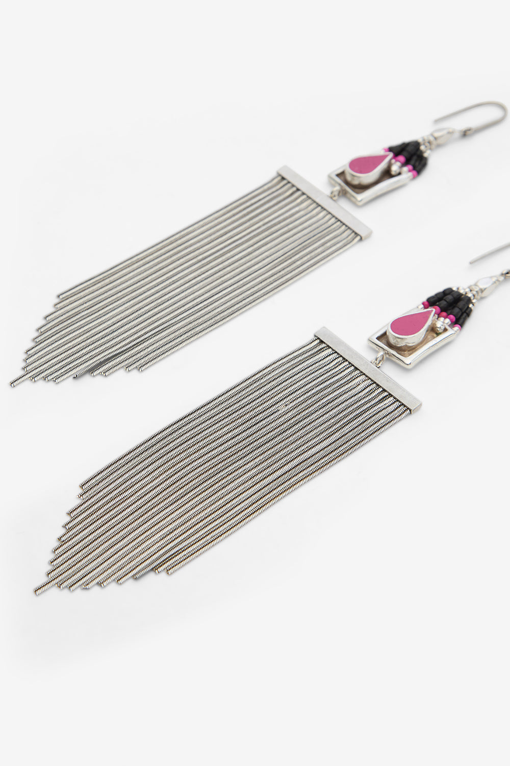 Jaya pendant earrings with beads and chains - Black and silver - Woman - 3