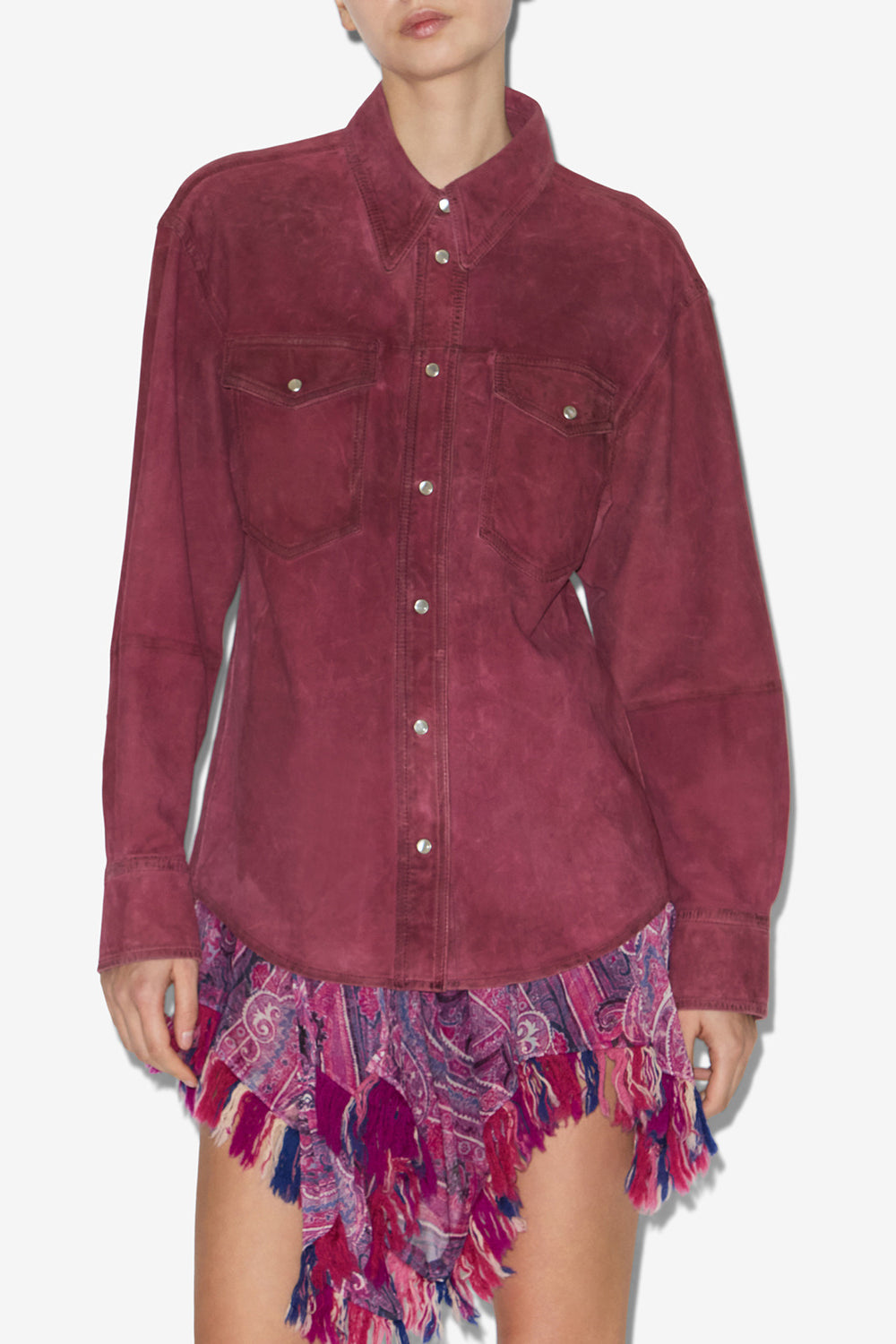 Danisia suede leather shirt - Raspberry - Woman - 4