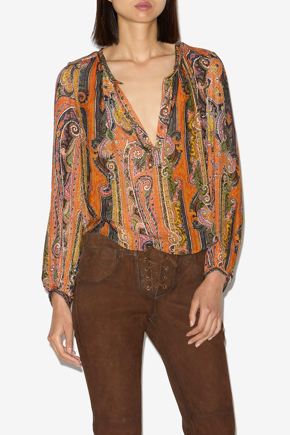 May printed silk blouse with studs and eyelets - Orange - Woman - 4