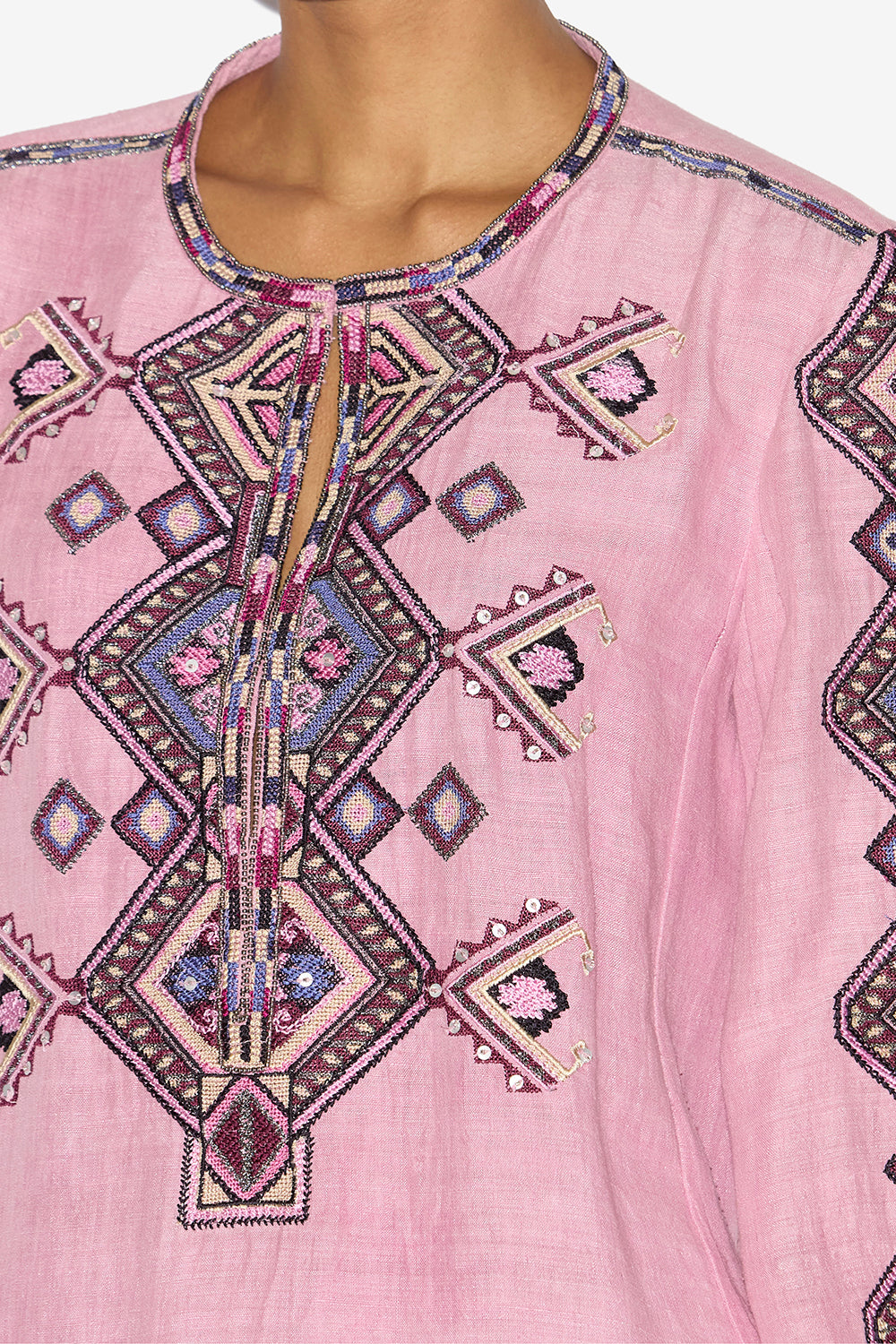 Zelda embroidered matka silk blouse - Antique pink - Woman - 3
