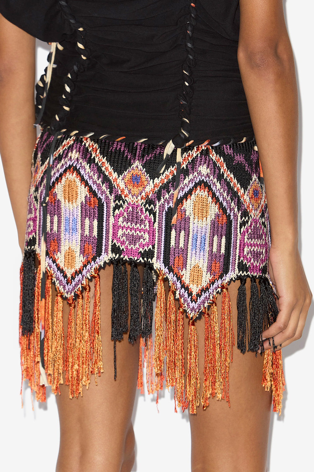 Yolana fringed embroidered skirt - Orange - Woman - 5