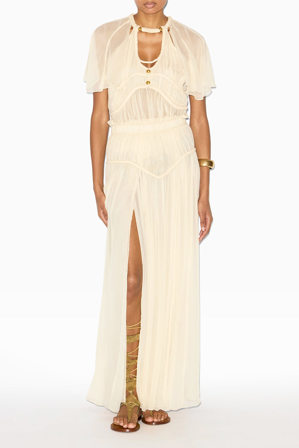 Rolande gathered plain-colored silk skirt - Ecru - Woman - 2