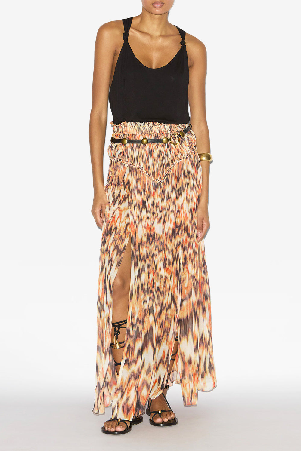 Rolande gathered printed silk skirt - Orange - Woman - 2