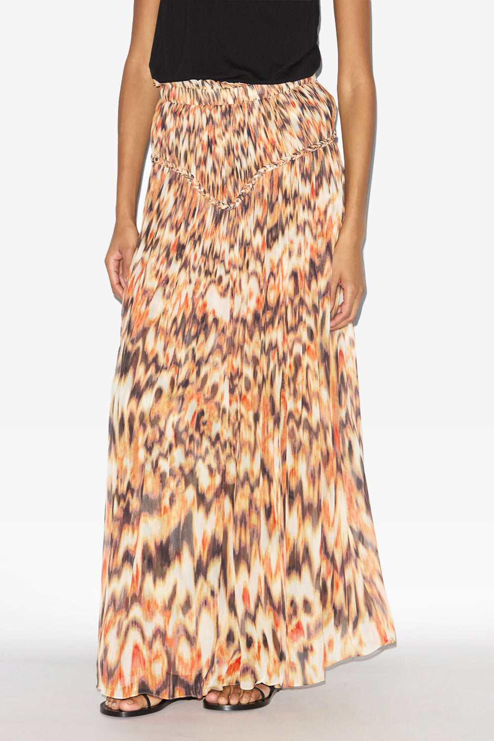 Rolande gathered printed silk skirt - Orange - Woman - 4