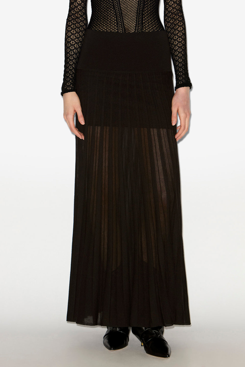 Ezra long pleated knit skirt - Black - Woman - 3