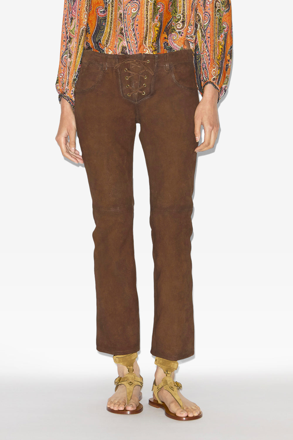 Vanel laced suede leather pants - Brown - Woman - 4