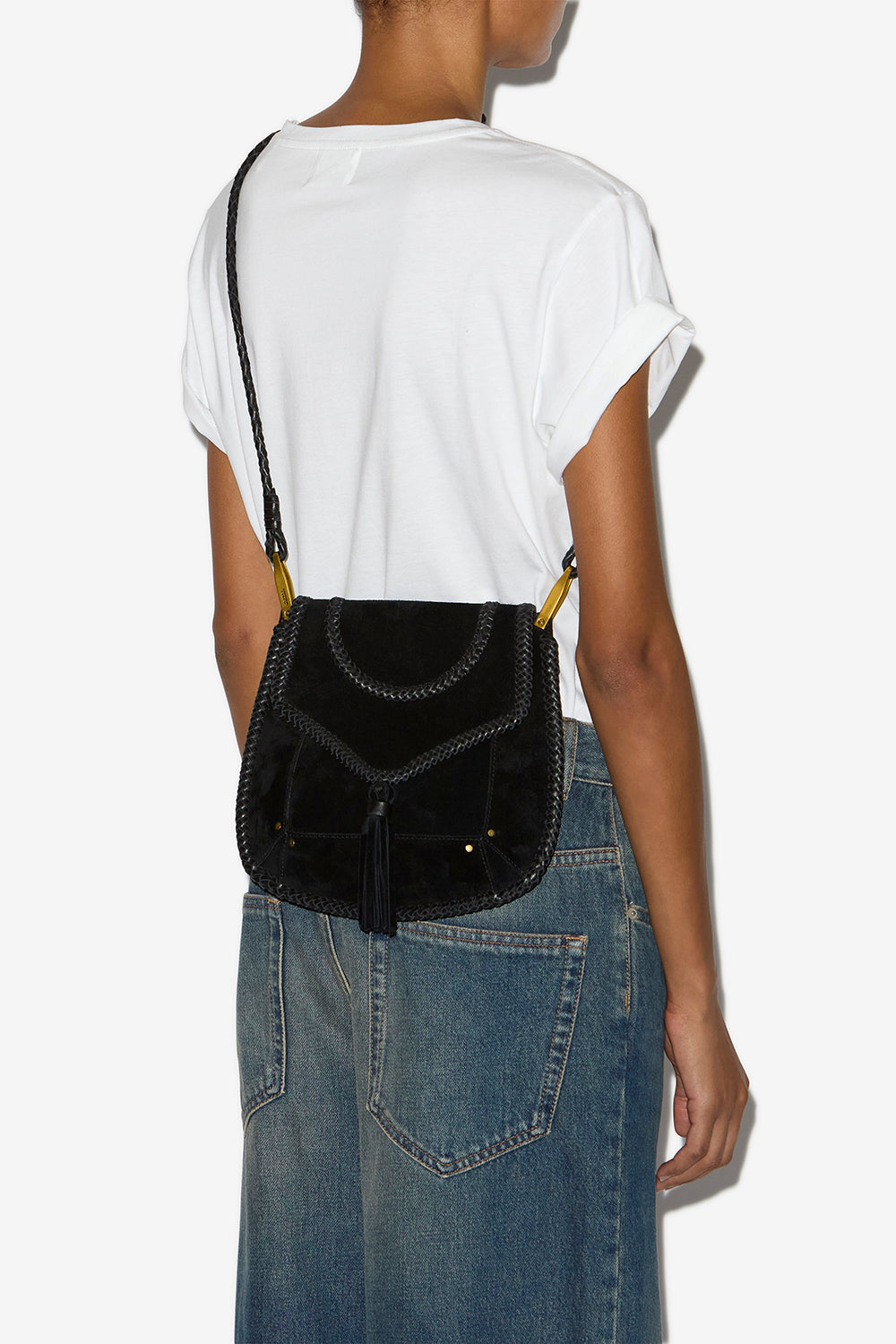 Anahi braided suede leather shoulder bag - Black - Woman - 2