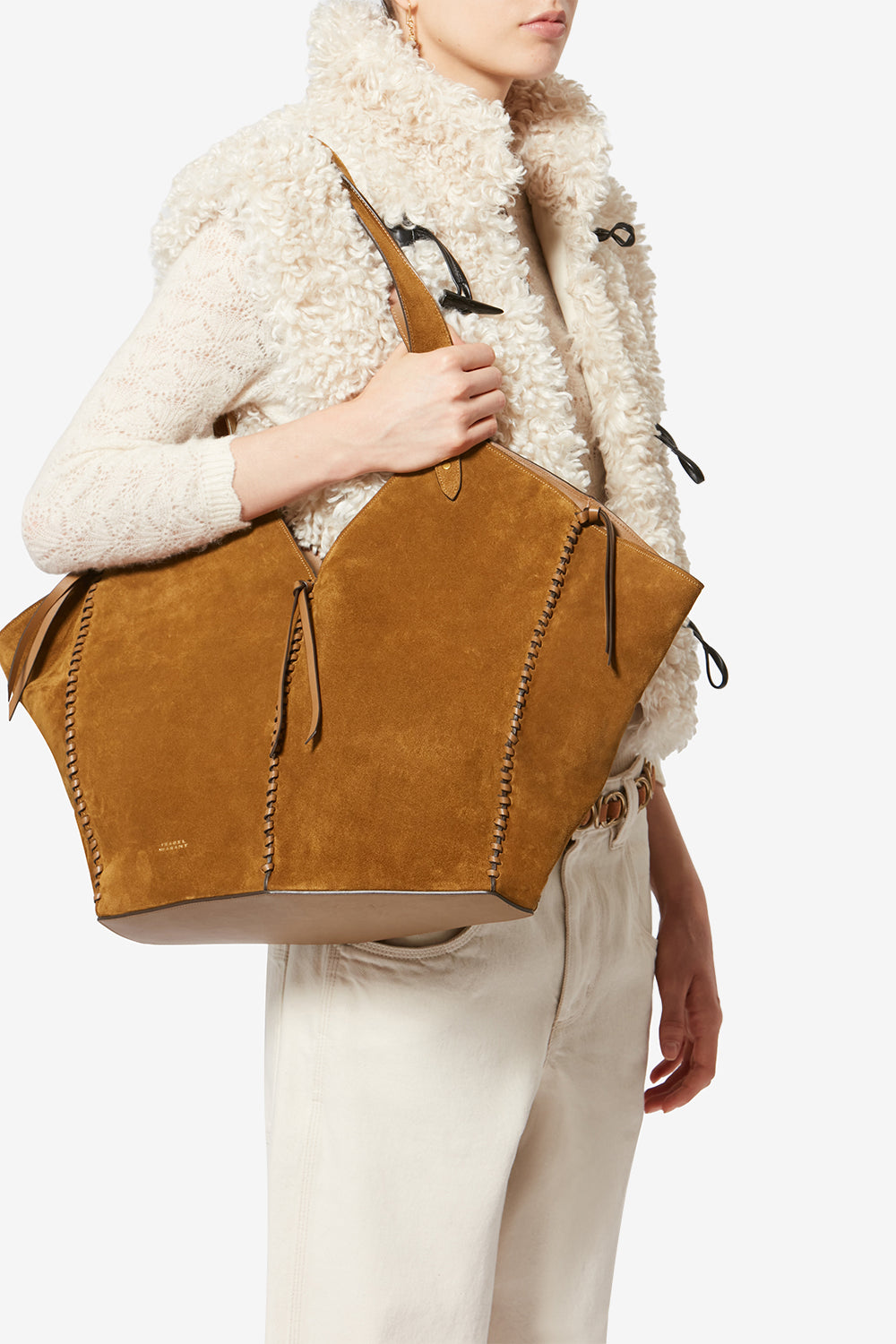 Suede leather tote bag - Cognac - Woman - 2