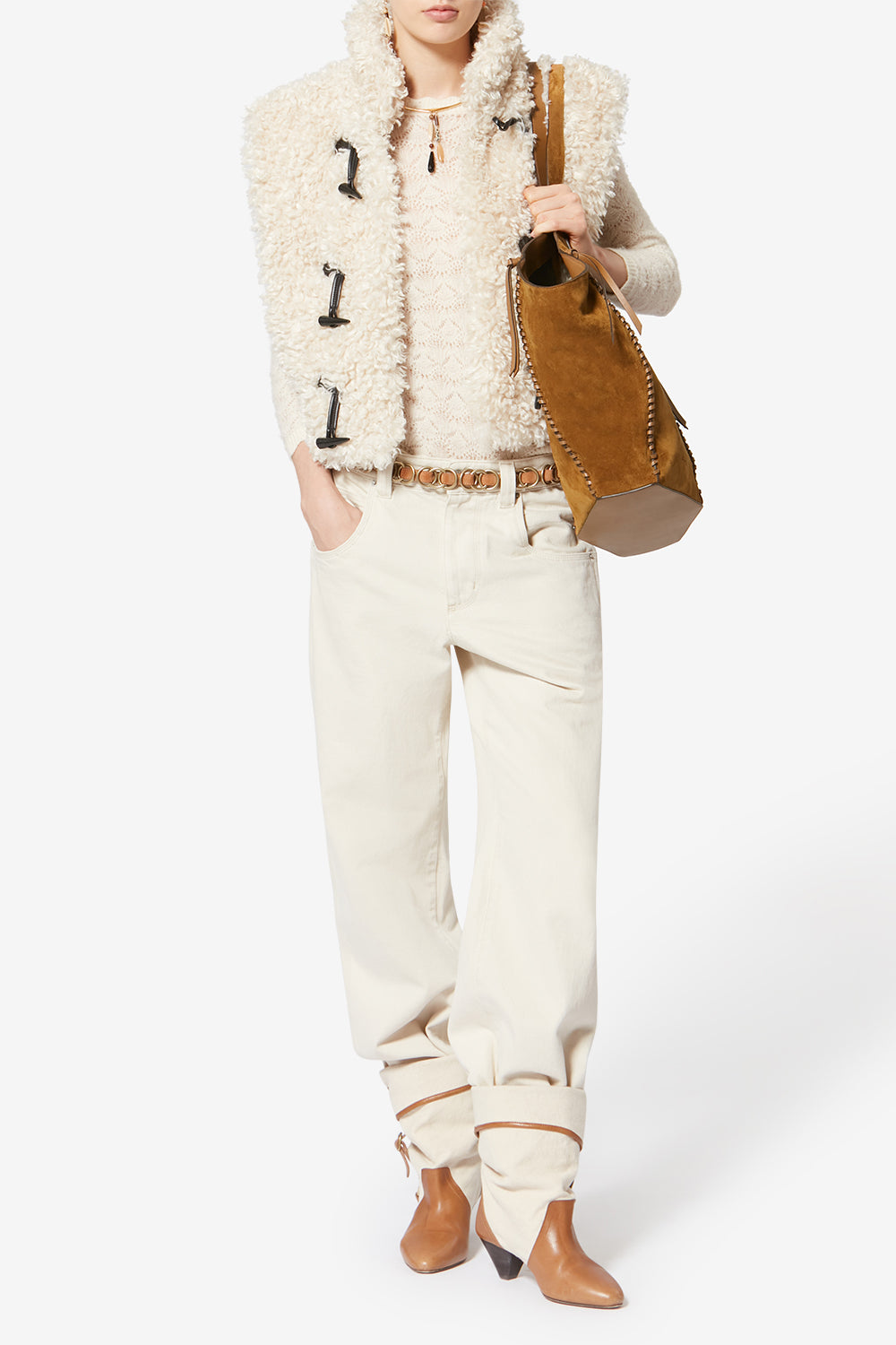 Suede leather tote bag - Cognac - Woman - 5