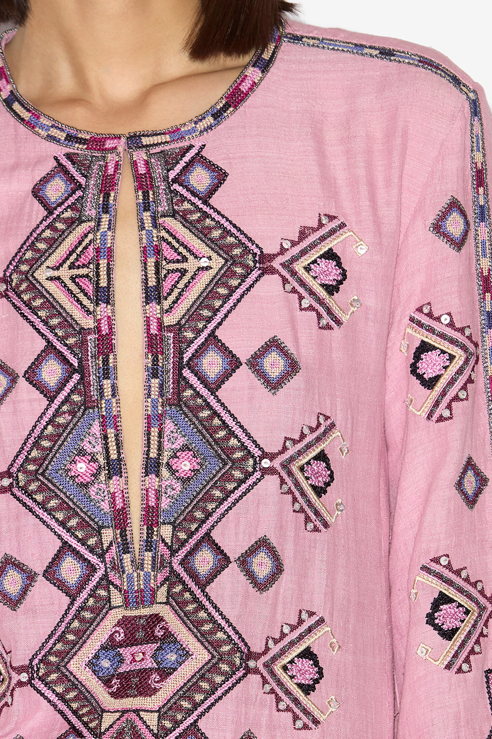 Zayana short embroidered matka silk dress - Antique pink - Woman - 3