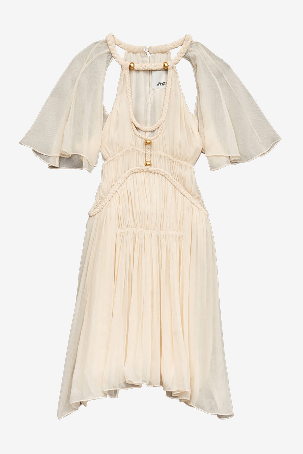 Randalia short gathered silk dress - Ecru - Woman - 1