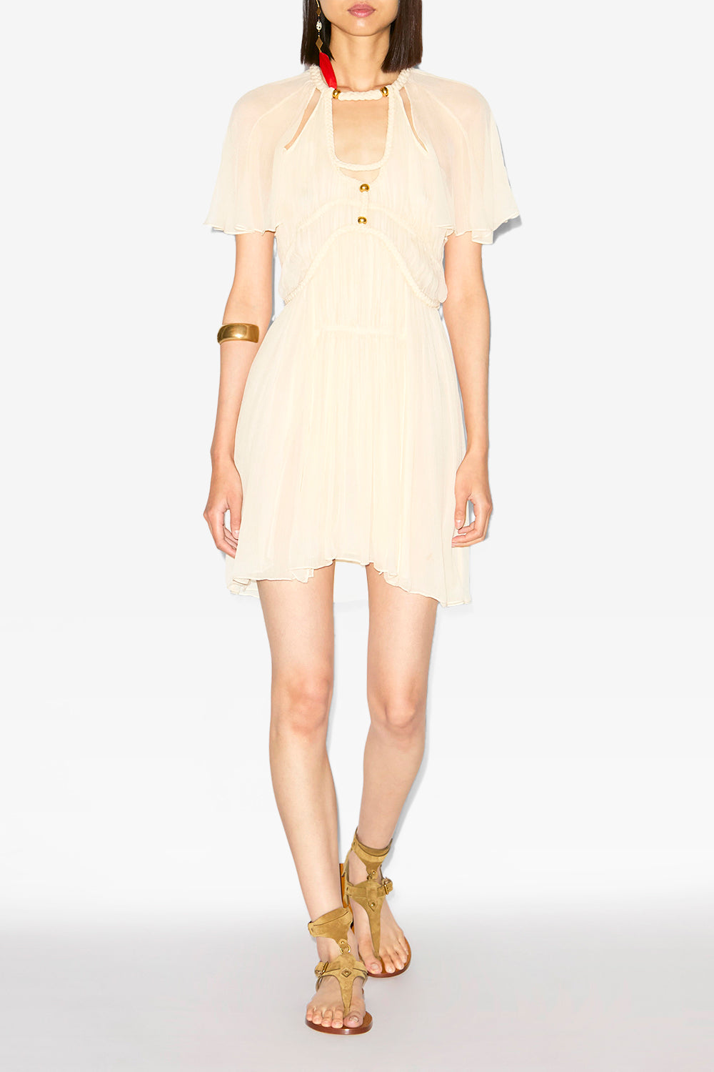 Randalia short gathered silk dress - Ecru - Woman - 2