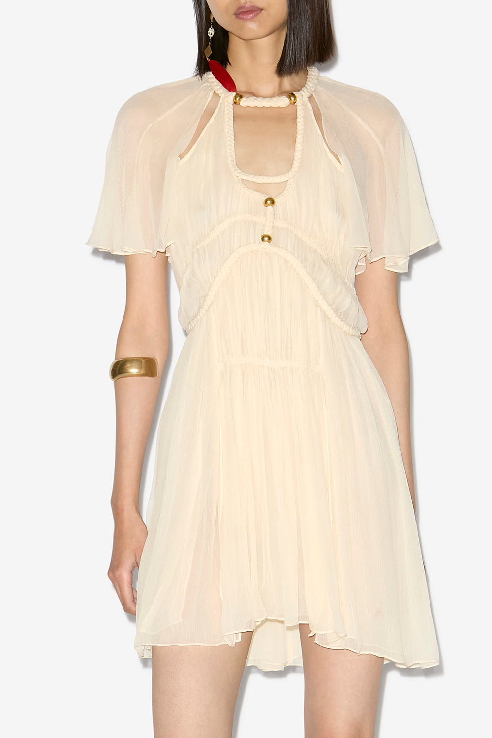 Randalia short gathered silk dress - Ecru - Woman - 4