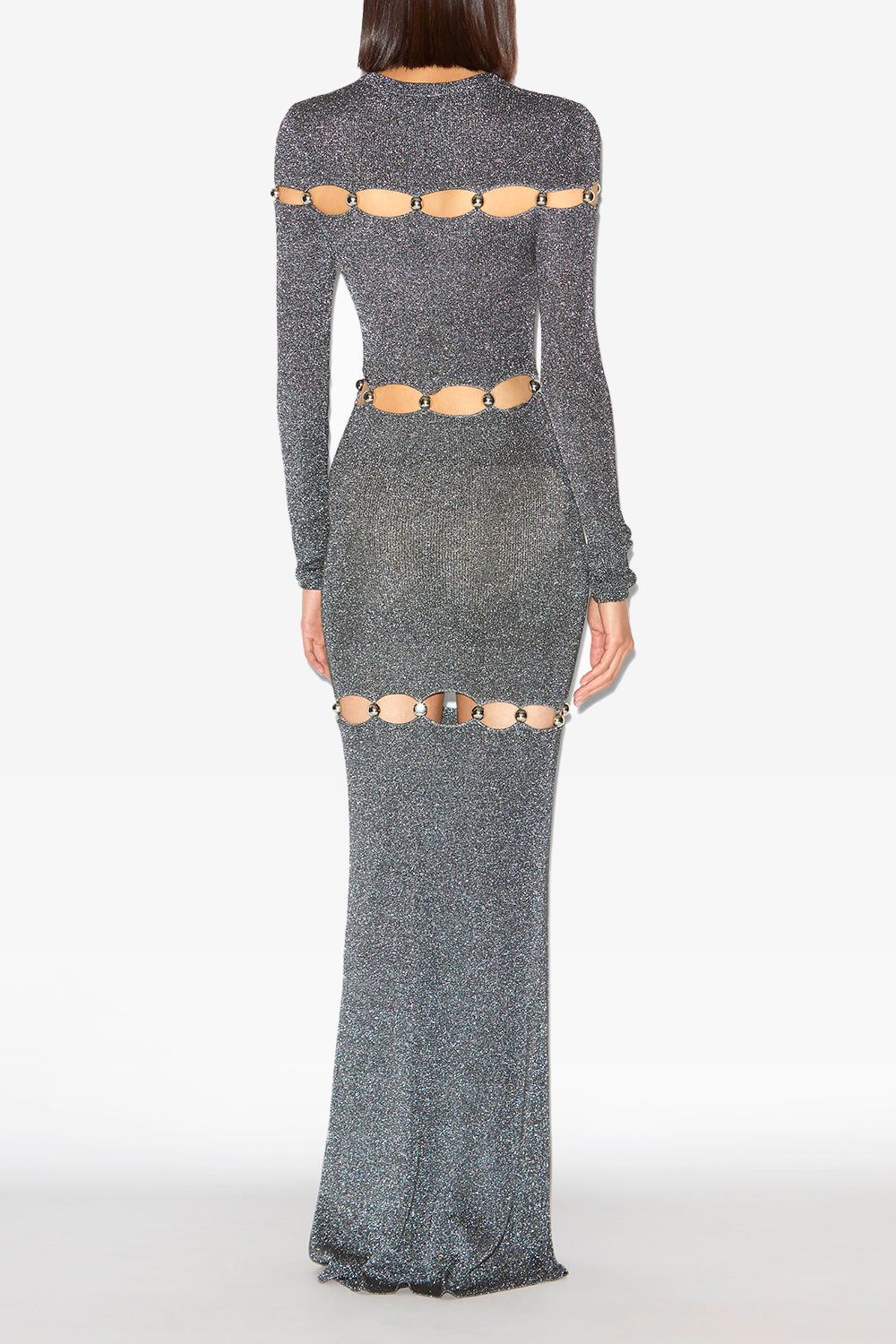 Elmire long beaded fine knit dress - Silver and black - Woman - 4